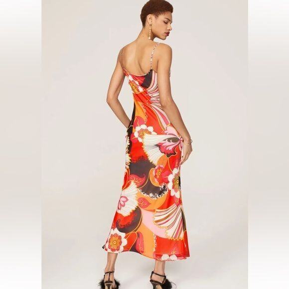 RTR Ronny Kobo CollectiveRetro Slip Dress Sz 4 orange/brown midi floral print - Picture 2 of 7